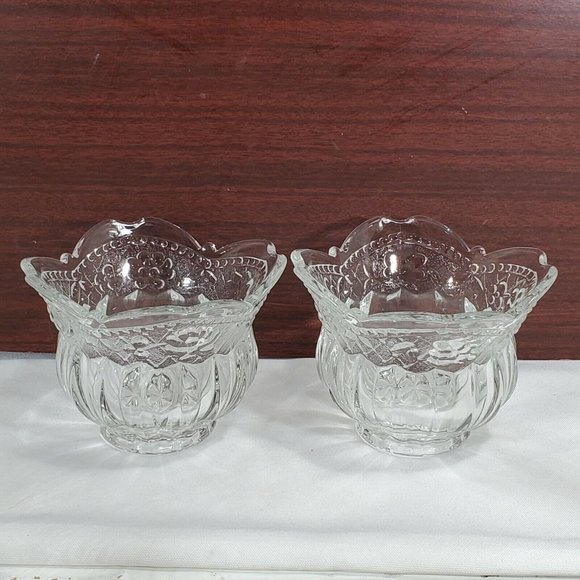 Studio Nova Other - Set of 2 Floral Lace Votive Candleholder clear crystal embossed flowers fluted